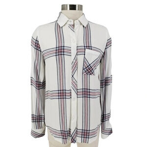 Rails Shirt Hunter White Plaid Long Sleeve Button Up Collared Flannel Top